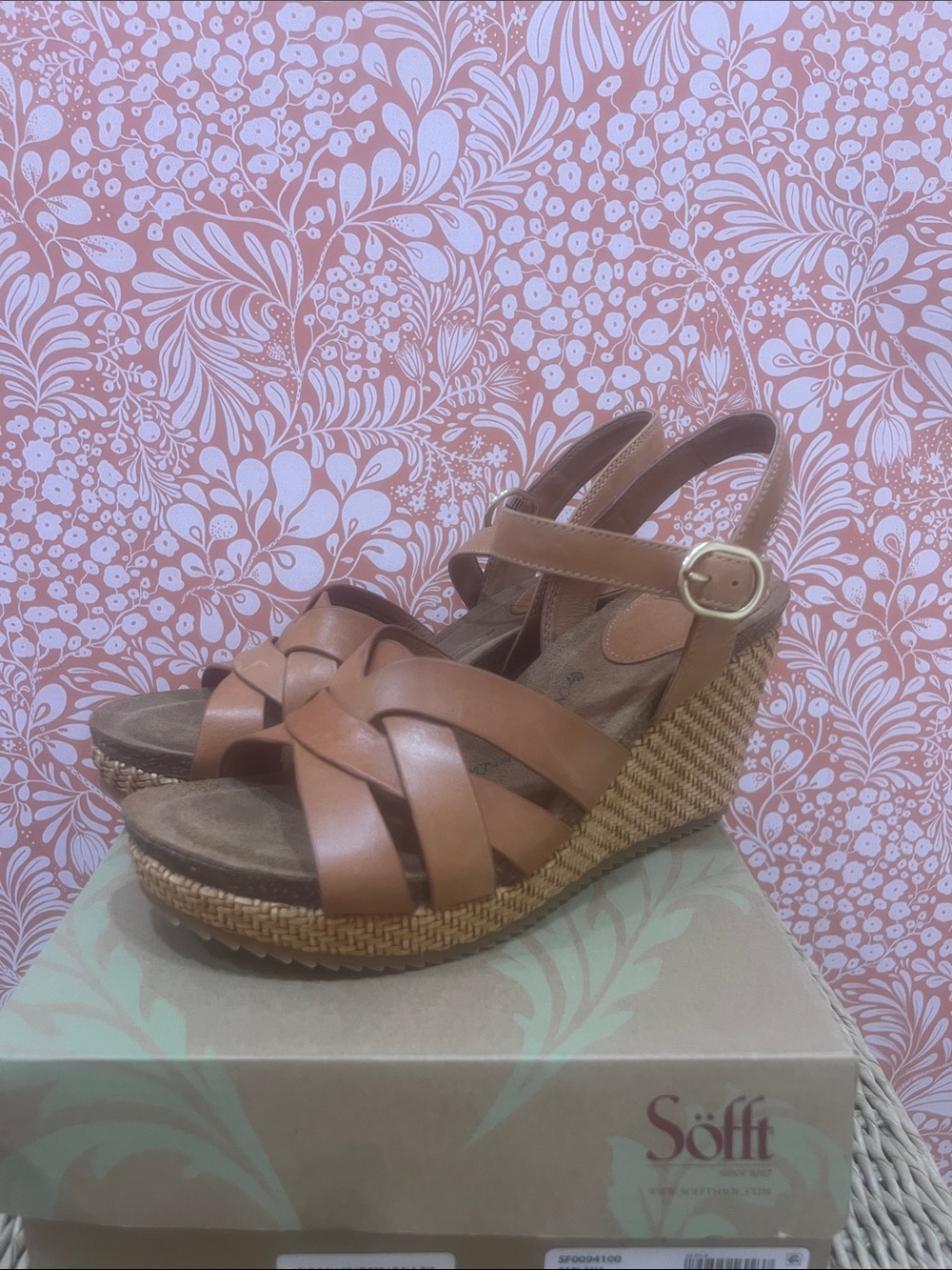 Söfft Carlana Luggage Woven Leather-Strap Wedge Sandals